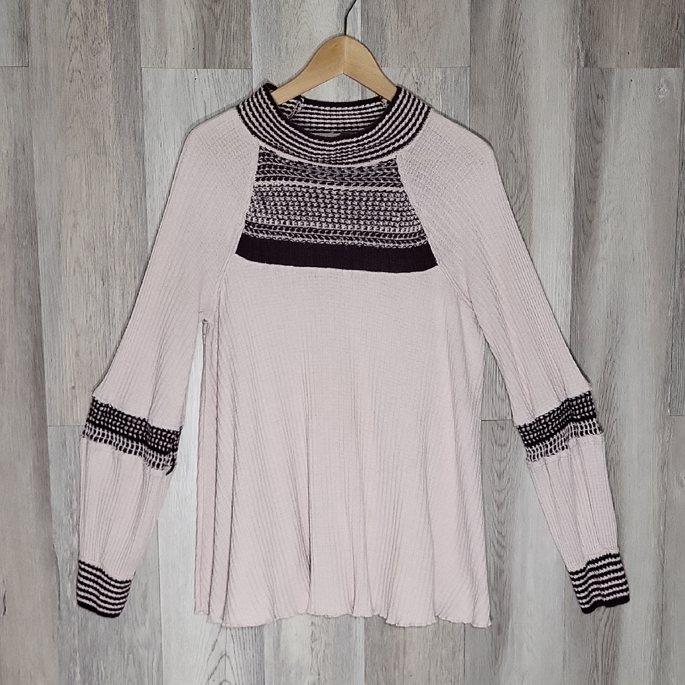 Free People Womens Medium Snow Day Top Knit Crochet Slouchy‎ Tunic Oversized